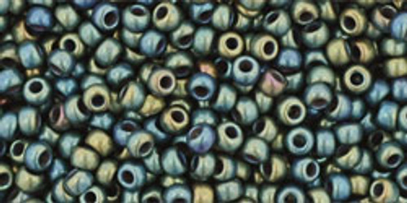 TOHO Glass Seed Bead, Size 11, 2.1mm, Frosted Metallic Iris - Green/Brown (tube)