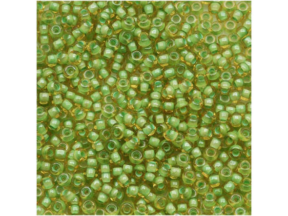 TOHO Glass Seed Bead, Size 11, 2.1mm, Inside-Color Jonquil/Mint Julep-Lined (Tube)