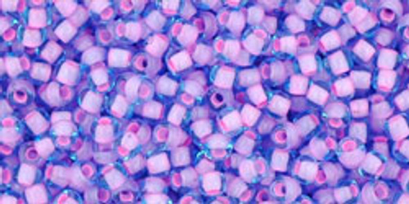 TOHO Glass Seed Bead, Size 11, 2.1mm, Inside-Color Aqua/Bubble Gum Pink-Lined (tube)