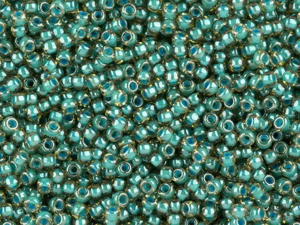 TOHO Glass Seed Bead, Size 11, 2.1mm, Inside-Color Jonquil/Turquoise-Lined (Tube)