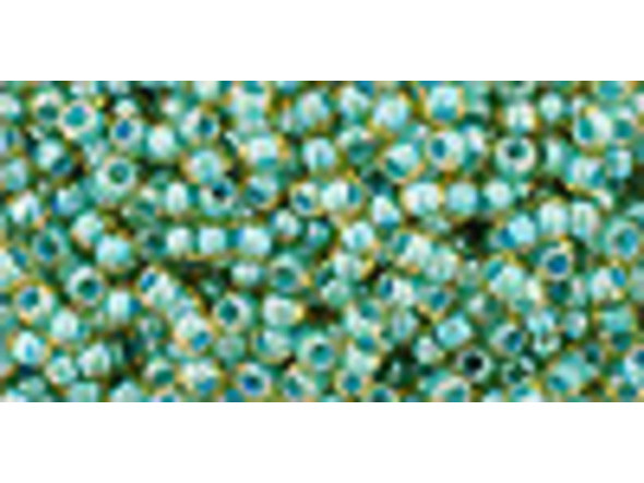 TOHO Glass Seed Bead, Size 11, 2.1mm, Inside-Color Jonquil/Turquoise-Lined (Tube)