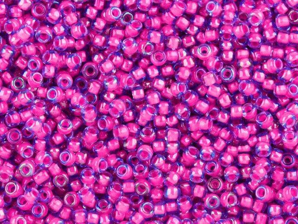 TOHO Glass Seed Bead, Size 11, 2.1mm, Luminous Lt Sapphire/Neon Pink-Lined (Tube)