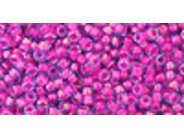 TOHO Glass Seed Bead, Size 11, 2.1mm, Luminous Lt Sapphire/Neon Pink-Lined (Tube)