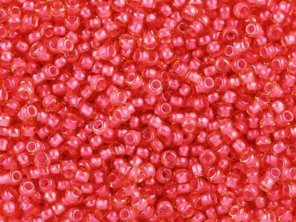 TOHO Glass Seed Bead, Size 11, 2.1mm, Luminous Lt Topaz/Neon Pink-Lined (Tube)