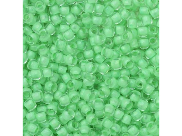 TOHO Glass Seed Bead, Size 11, 2.1mm, Inside-Color Crystal/Neon Sea Foam-Lined (Tube)