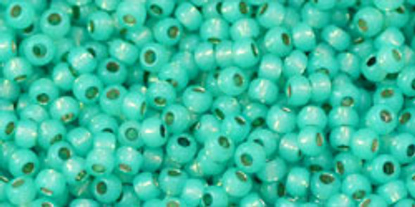 TOHO Glass Seed Bead, Size 11, 2.1mm, PermaFinish - Silver-Lined Milky Teal (tube)