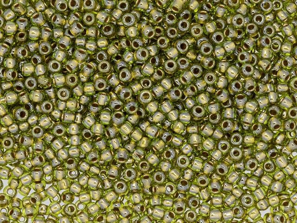 TOHO Glass Seed Bead, Size 11, 2.1mm, Gold-Lined Peridot (Tube)