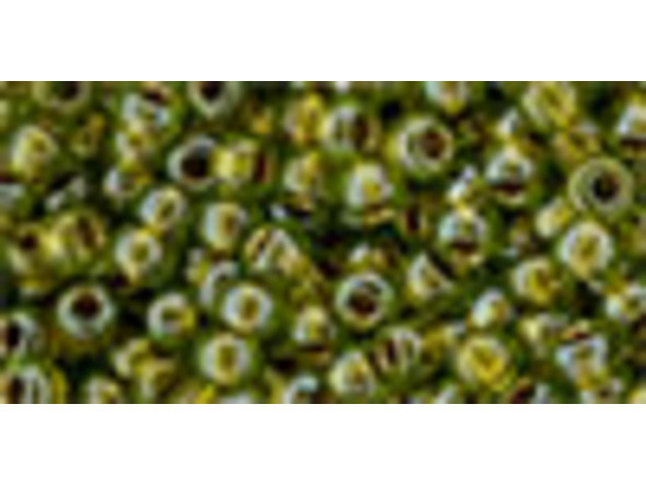 TOHO Glass Seed Bead, Size 11, 2.1mm, Gold-Lined Peridot (Tube)