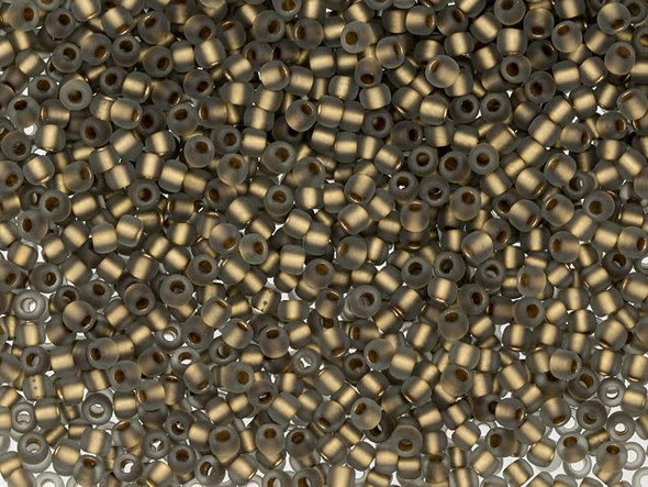 TOHO Glass Seed Bead, Size 11, 2.1mm, Gold-Lined Frosted Black Diamond (Tube)