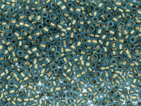 TOHO Glass Seed Bead, Size 11, 2.1mm, Gold-Lined Frosted Aqua (Tube)