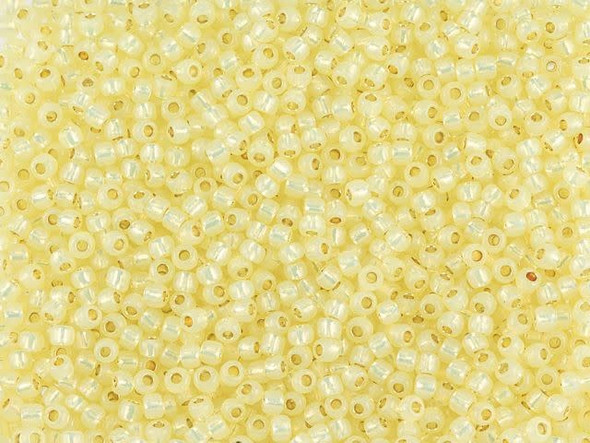 TOHO Glass Seed Bead, Size 11, 2.1mm, PermaFinish - Silver-Lined Milky Jonquil (Tube)