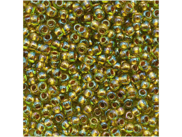 TOHO Glass Seed Bead, Size 11, 2.1mm, Gold-Lined Rainbow Peridot (Tube)