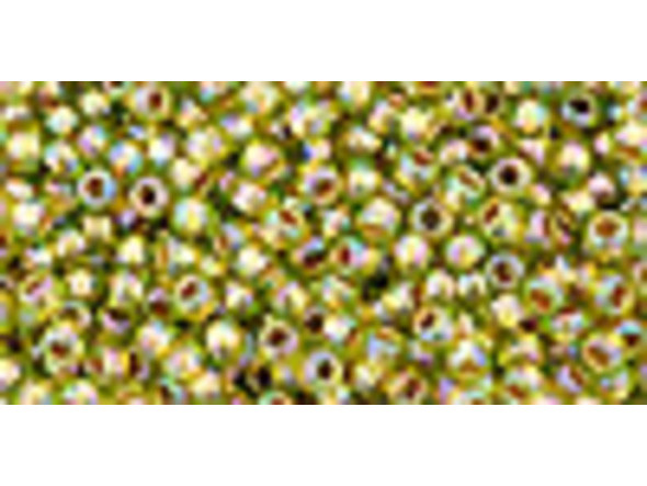 TOHO Glass Seed Bead, Size 11, 2.1mm, Gold-Lined Rainbow Peridot (Tube)