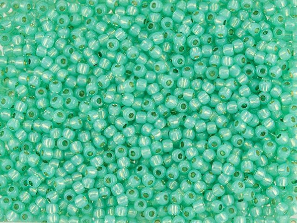 TOHO Glass Seed Bead, Size 11, 2.1mm, PermaFinish - Silver-Lined Milky Dk Peridot (Tube)