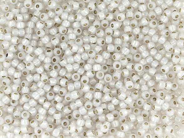TOHO Glass Seed Bead, Size 11, 2.1mm, PermaFinish - Silver-Lined Milky Cloud (Tube)
