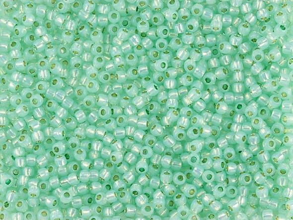 TOHO Glass Seed Bead, Size 11, 2.1mm, PermaFinish - Silver-Lined Milky Lt Peridot (Tube)
