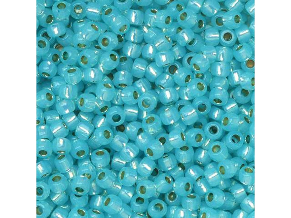 TOHO Glass Seed Bead, Size 11, 2.1mm, PermaFinish - Silver-Lined Milky Aqua (Tube)
