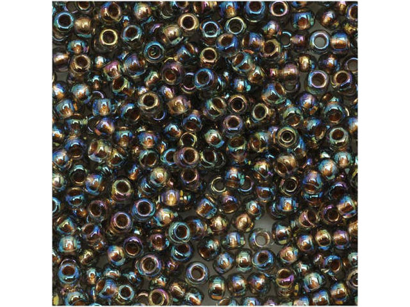 TOHO Glass Seed Bead, Size 11, 2.1mm, Gold-Lined Rainbow Black Diamond (Tube)