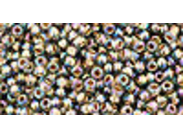 TOHO Glass Seed Bead, Size 11, 2.1mm, Gold-Lined Rainbow Black Diamond (Tube)