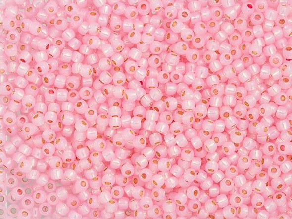 TOHO Glass Seed Bead, Size 11, 2.1mm, PermaFinish - Silver-Lined Milky Baby Pink (Tube)