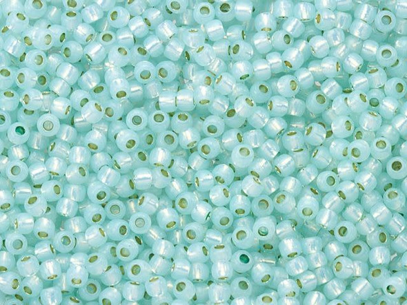 TOHO Glass Seed Bead, Size 11, 2.1mm, PermaFinish - Silver-Lined Milky Lt Aqua (Tube)