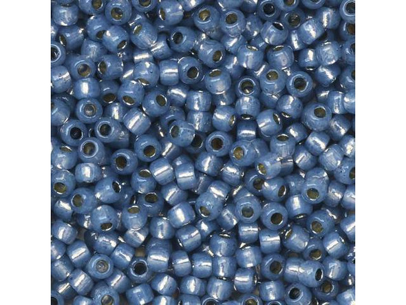 TOHO Glass Seed Bead, Size 11, 2.1mm, PermaFinish - Silver-Lined Milky Montana Blue (Tube)