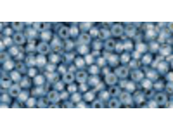 TOHO Glass Seed Bead, Size 11, 2.1mm, PermaFinish - Silver-Lined Milky Montana Blue (Tube)
