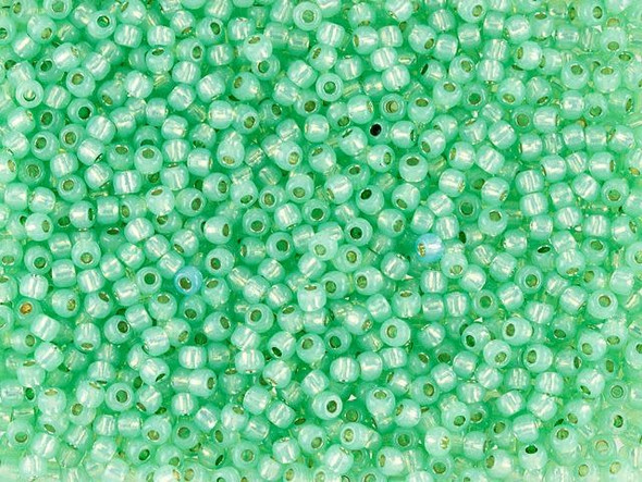 TOHO Glass Seed Bead, Size 11, 2.1mm, PermaFinish - Silver-Lined Milky Peridot (Tube)