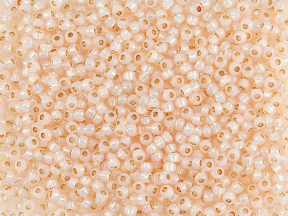 TOHO Glass Seed Bead, Size 11, 2.1mm, PermaFinish - Silver-Lined Milky Peachy Pink (Tube)