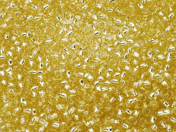 TOHO Glass Seed Bead, Size 11, 2.1mm, PermaFinish - Silver-Lined Lt Topaz (Tube)