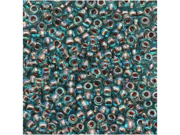 TOHO Glass Seed Bead, Size 11, 2.1mm, Gold-Lined Rainbow Aqua (Tube)