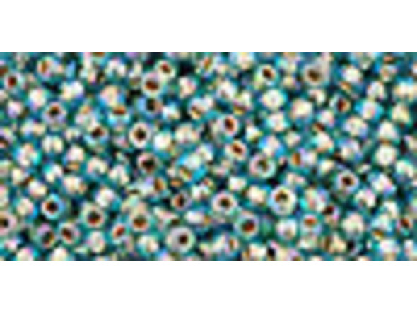 TOHO Glass Seed Bead, Size 11, 2.1mm, Gold-Lined Rainbow Aqua (Tube)