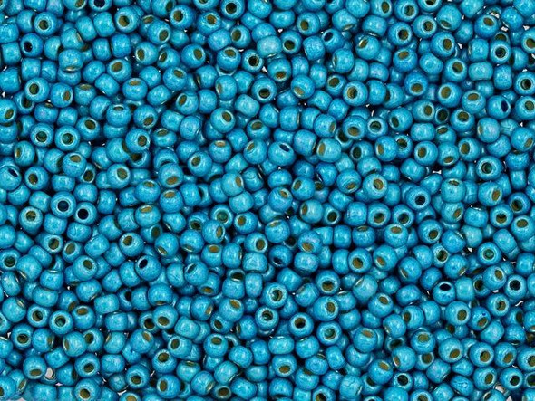 TOHO Glass Seed Bead, Size 11, 2.1mm, Permafinish - Matte Galvanized Aqua Sky (Tube)