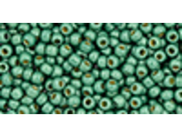 TOHO Glass Seed Bead, Size 11, 2.1mm, Permafinish - Matte Galvanized Jade Green (Tube)