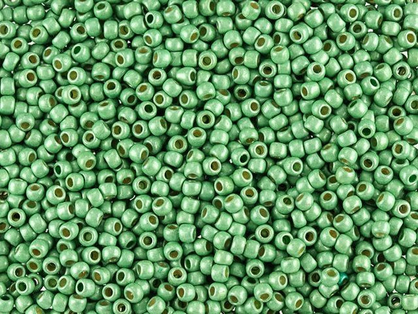 TOHO Glass Seed Bead, Size 11, 2.1mm, PermaFinish - Frosted Galvanized Mint Green (Tube)