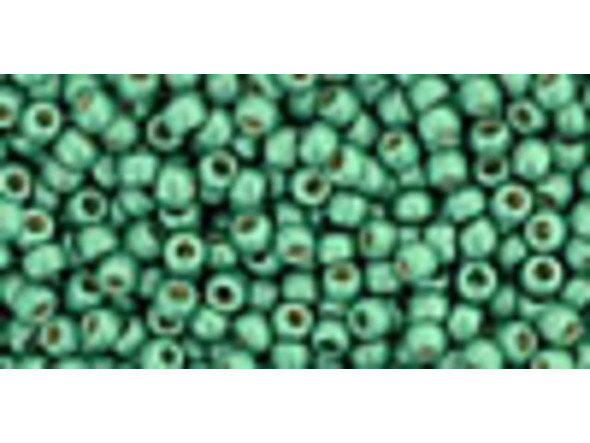 TOHO Glass Seed Bead, Size 11, 2.1mm, PermaFinish - Frosted Galvanized Mint Green (Tube)
