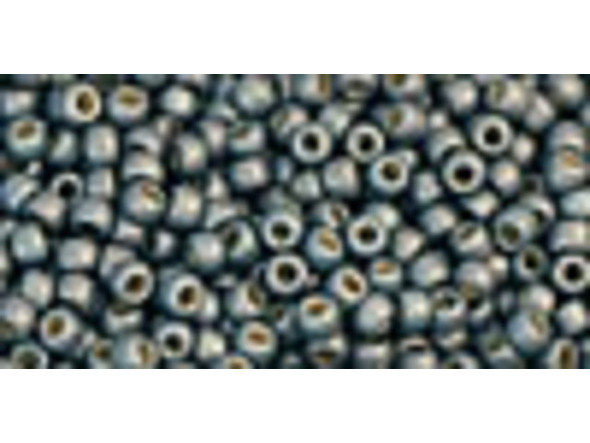 TOHO Glass Seed Bead, Size 11, 2.1mm, PermaFinish - Frosted Galvanized Blue Slate (Tube)