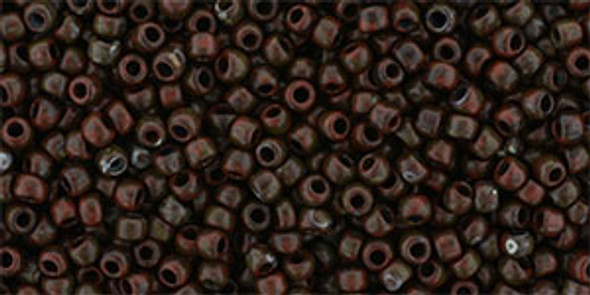 TOHO Glass Seed Bead, Size 11, 2.1mm, HYBRID Frosted Pepper Red Picasso (tube)