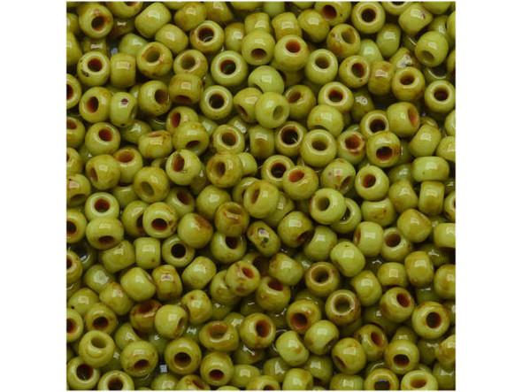 TOHO Glass Seed Bead, Size 11, 2.1mm, HYBRID Sour Apple Picasso (Tube)