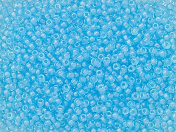 TOHO Glass Seed Bead, Size 11, 2.1mm, HYBRID Sueded Gold Transparent Aquamarine (Tube)