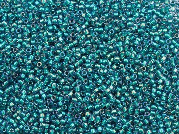 TOHO Glass Seed Bead, Size 15, 1.5mm, Inside-Color Rainbow Crystal/Green Teal-Lined (Tube)