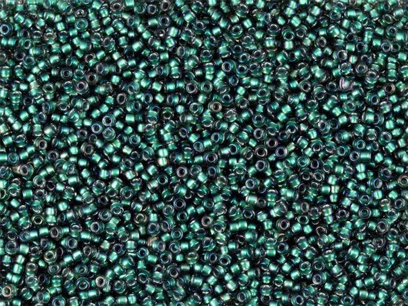 TOHO Glass Seed Bead, Size 15, 1.5mm, Inside-Color Crystal/Prairie Green-Lined (Tube)
