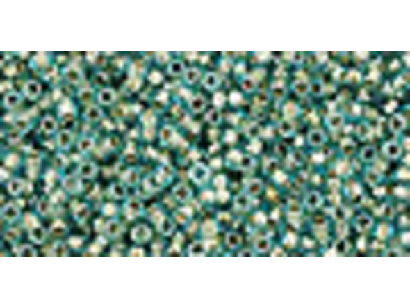 TOHO Glass Seed Bead, Size 15, 1.5mm, Inside-Color Aqua/Gold-Lined (Tube)