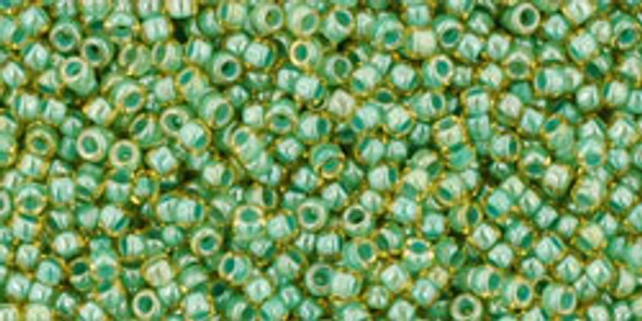 TOHO Glass Seed Bead, Size 15, 1.5mm, Inside-Color Topaz/Mint Julep-Lined (tube)