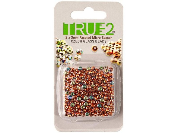 2x3mm Faceted Fire-Polish Micro Spacer Bead - Copper Plated AB (Card)