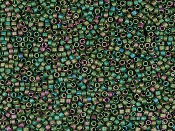 TOHO Glass Seed Bead, Size 15, 1.5mm, Matte-Color Iris - Peridot (Tube)