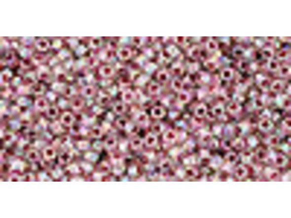 TOHO Glass Seed Bead, Size 15, 1.5mm, Inside-Color Rainbow Crystal/Strawberry-Lined (Tube)
