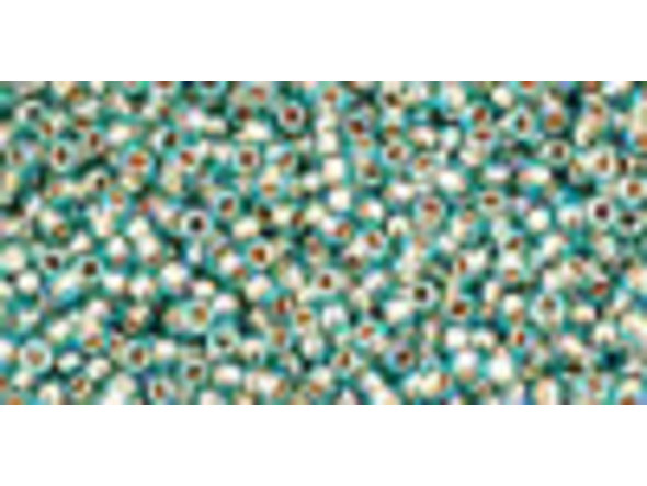 TOHO Glass Seed Bead, Size 15, 1.5mm, Gold-Lined Rainbow Aqua (Tube)