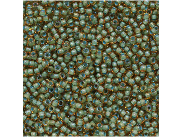 TOHO Glass Seed Bead, Size 15, 1.5mm, Inside-Color Rainbow Lt Topaz/Sea Foam-Lined (Tube)