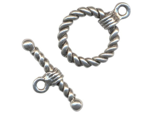   These bar and ring sets can be clasped with one hand making  them ideal for bracelets and watches.    Please note: The last few beads you put near the clasp should  be small, to make sure the bar will go all the way through  the ring (making the clasp easier to close).    Size listed is outside diameter of the ring (excluding its  loop) and the length of the bar. Price is per set, rather than per  piece.      Toggle Clasps and Bracelets    It's true! Toggles can be clasped with one hand, so they are good  for bracelets, including watch bracelets. Here's a hint to help  make sure no one loses one of your creations: When using toggle  clasps for bracelets, the bracelet must fit the customer fairly  well. If the bracelet is too loose, a short toggle bar might wiggle  itself out of its loop. Longer bars can help solve the  problem, but won't eliminate it. To size your bracelets to your  customers' wrists you might want to use a few chain links at the  end, between the clasp and the last beads. Then you can remove or  add links at the time of sale. Or if you really have a good thing  going, make 6.5", 7", and 8" versions of your best-selling patterns  and colors of bracelets.  See Related Products links (below) for similar items and additional jewelry-making supplies that are often used with this item.